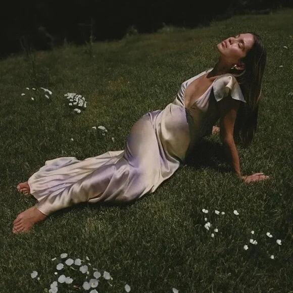 NWT WeWoreWhat Lace Silky Charmeuse Midi Maxi Slip Dress 6 Gold Ombre Watercolor - Picture 13 of 15